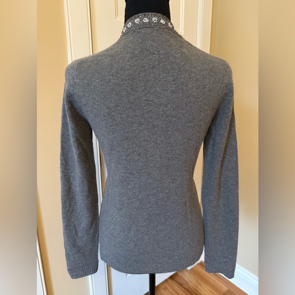 J. Crew Women's Sweater Size S Cardigan Beaded Floral 70574 Merino Angora Gray - Picture 4 of 14